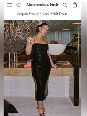 Abercrombie & Fitch Black Sequin Strap Midi Dress